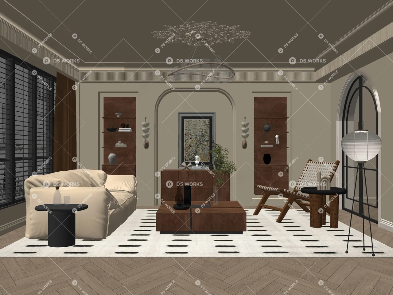 Mid-Century Modern Home Living Room 3d model thumbnail 2