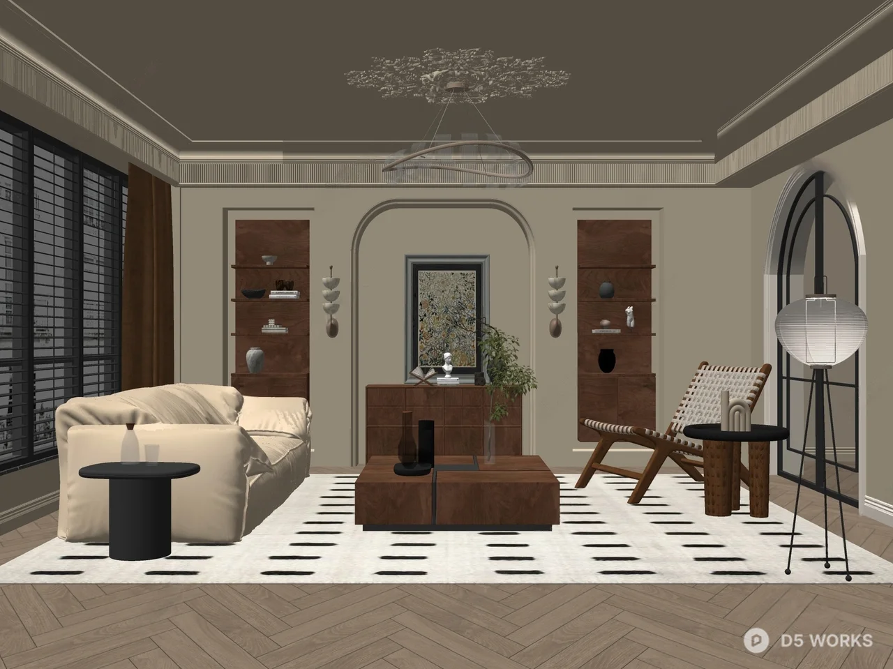 Minimalist Black Wood TV Cabinet With Brass Legs 3d model thumbnail 2