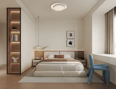 Minimalist Bedroom with Integrated Shelving 3d model