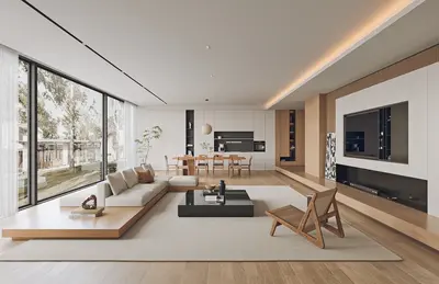 Modern Living & Dining Room 3d model