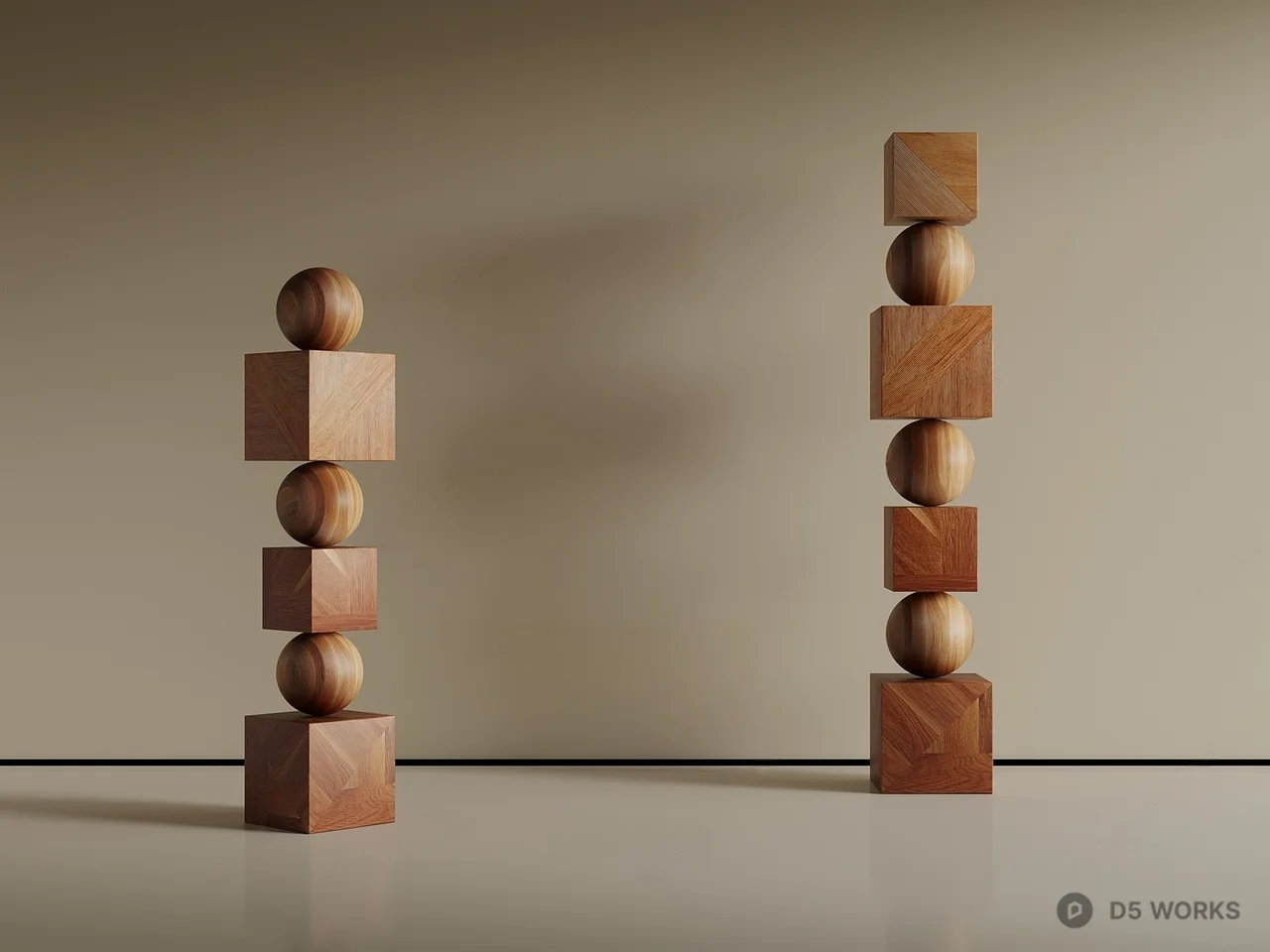 Wooden Geometric Stacking Sculpture Set 3d model - Image 1