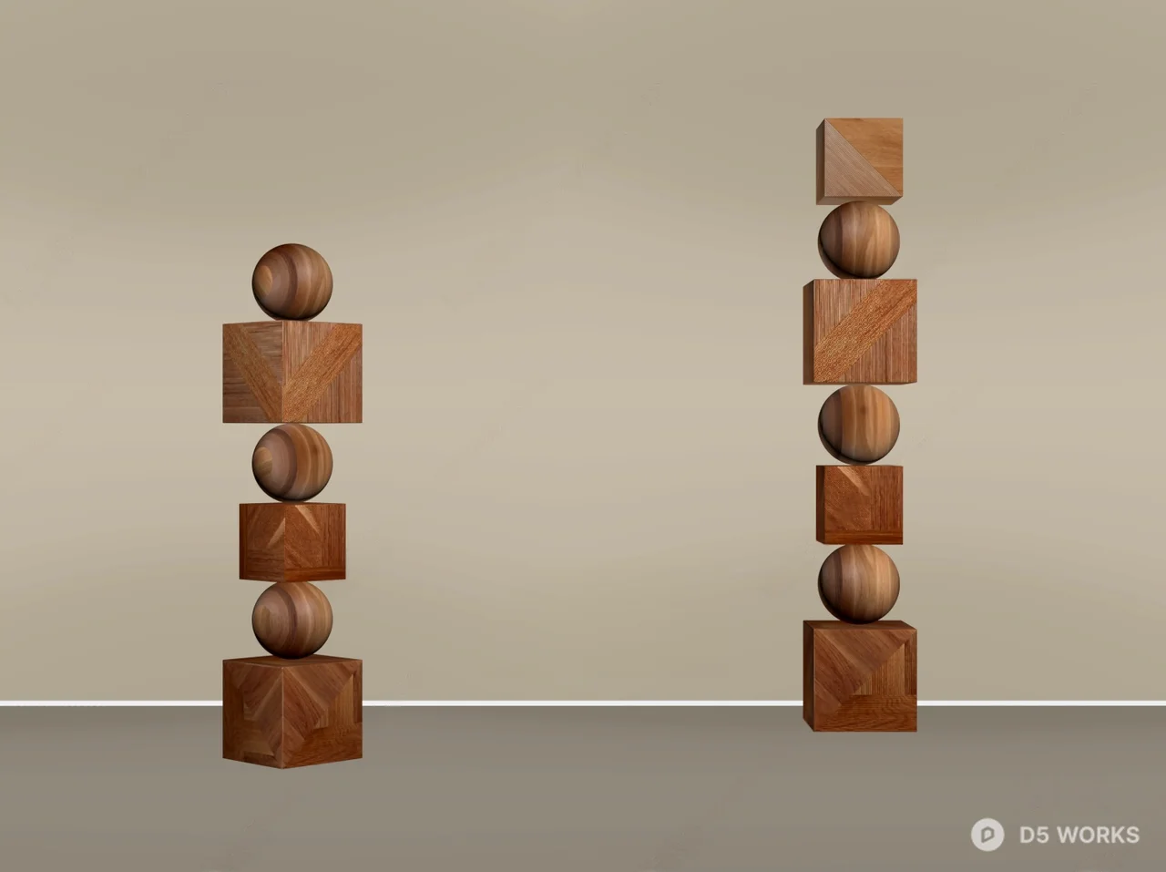 Wooden Geometric Stacking Sculpture Set 3d model thumbnail 2