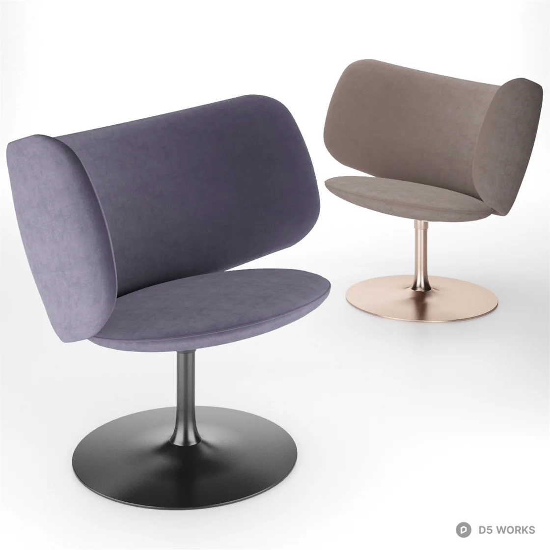 Velvet Swivel Armchair With Metal Base 3d model - Image 1