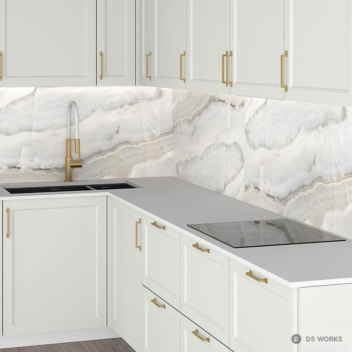 Minimalist White Cabinet Combination 3d model thumbnail 4