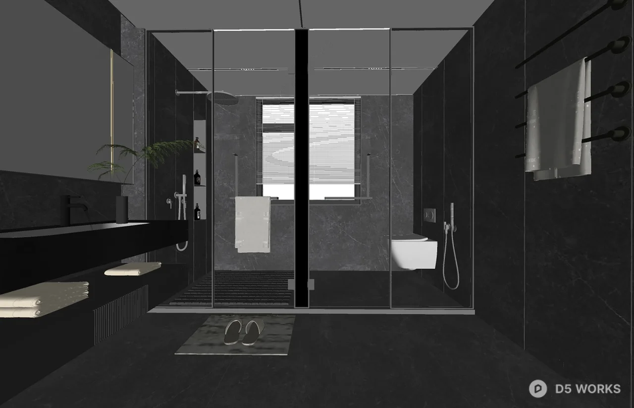 Minimalist Modern Bathroom With Glass Partition 3d model thumbnail 2