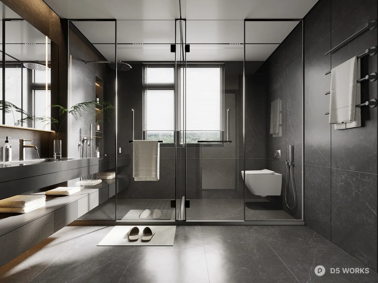 Minimalist Modern Bathroom With Glass Partition 3d model - Image 1