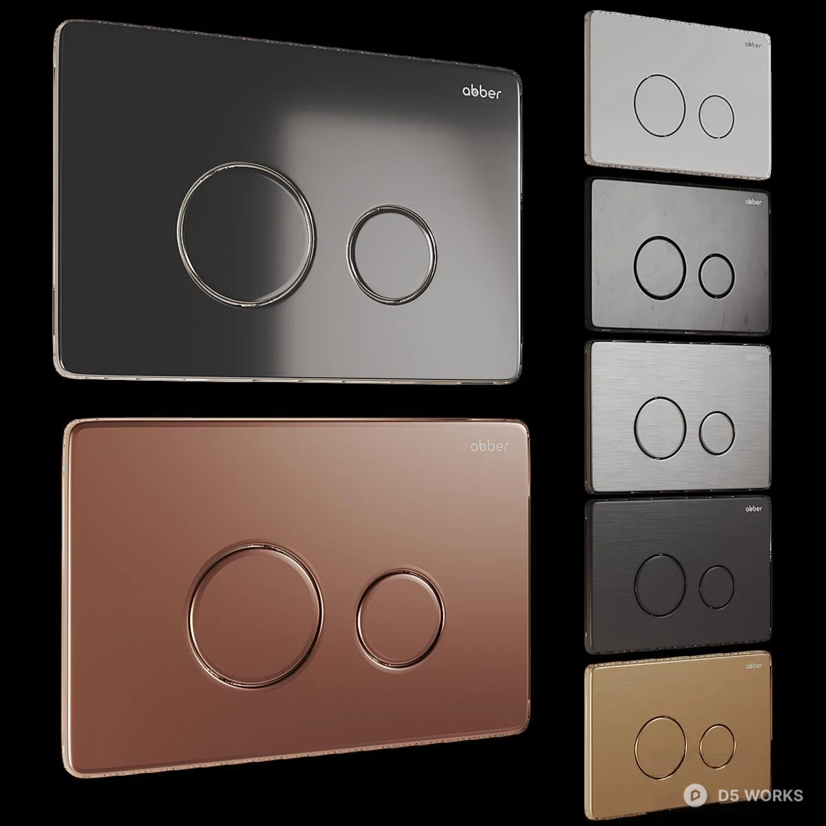 Brushed Gold Dual Button Shower Control Panel 3d model thumbnail 3
