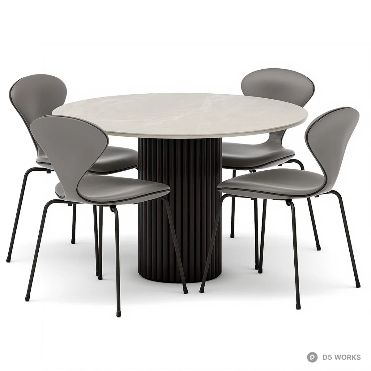Marble Top Dining Table With Fluted Base 3d model - Image 1