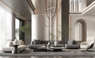Modern Minimalist Double Height Living Room 3d model