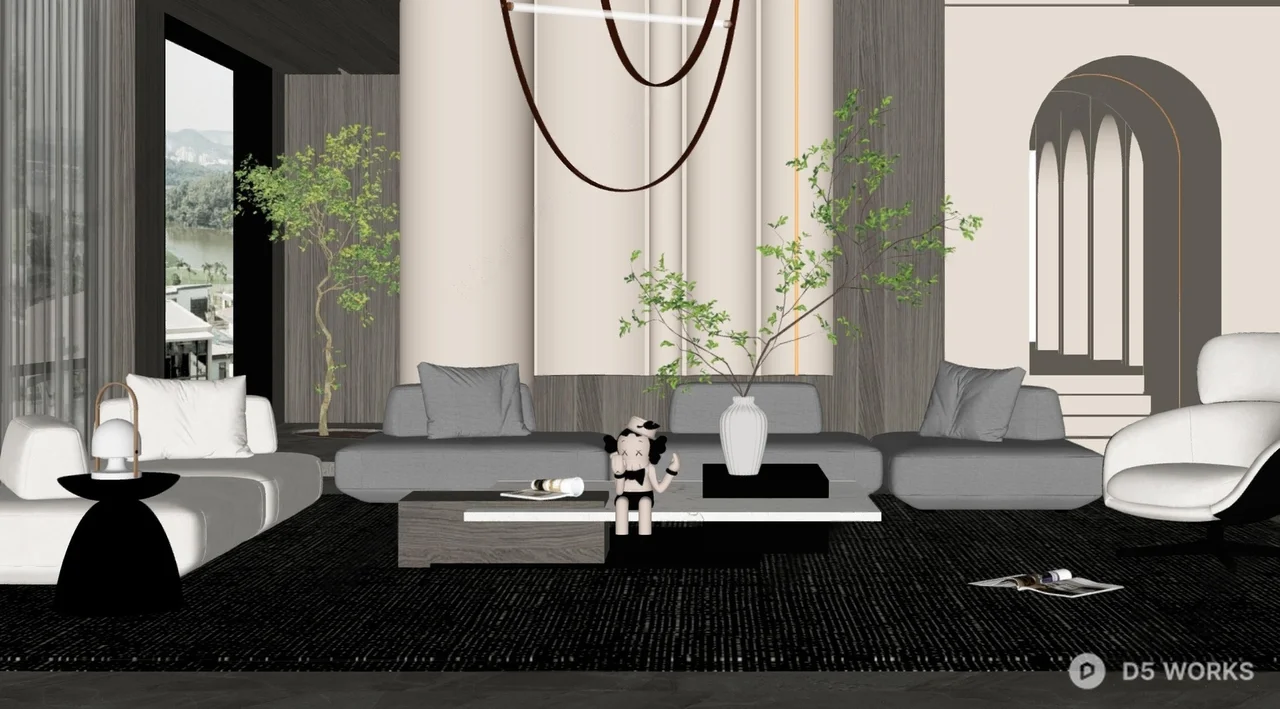 Modern Minimalist Double Height Living Room 3d model thumbnail 2