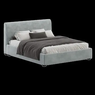 Velvet Upholstered Double Bed 3d model