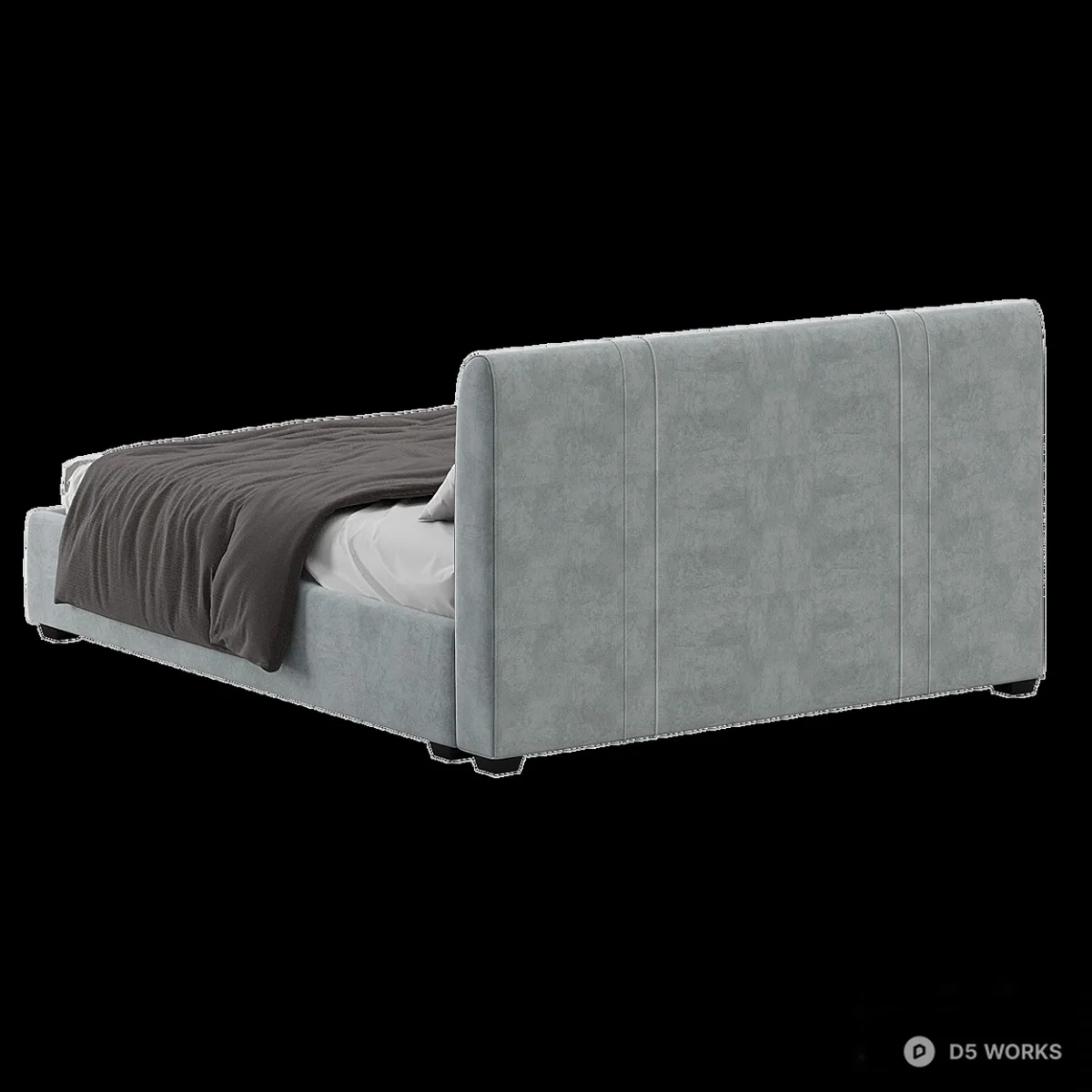 Velvet Upholstered Double Bed 3d model thumbnail 3