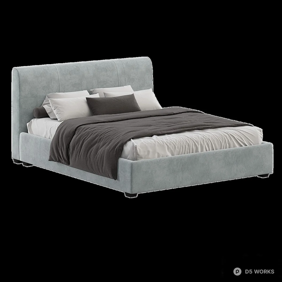 Velvet Upholstered Double Bed 3d model - Image 1