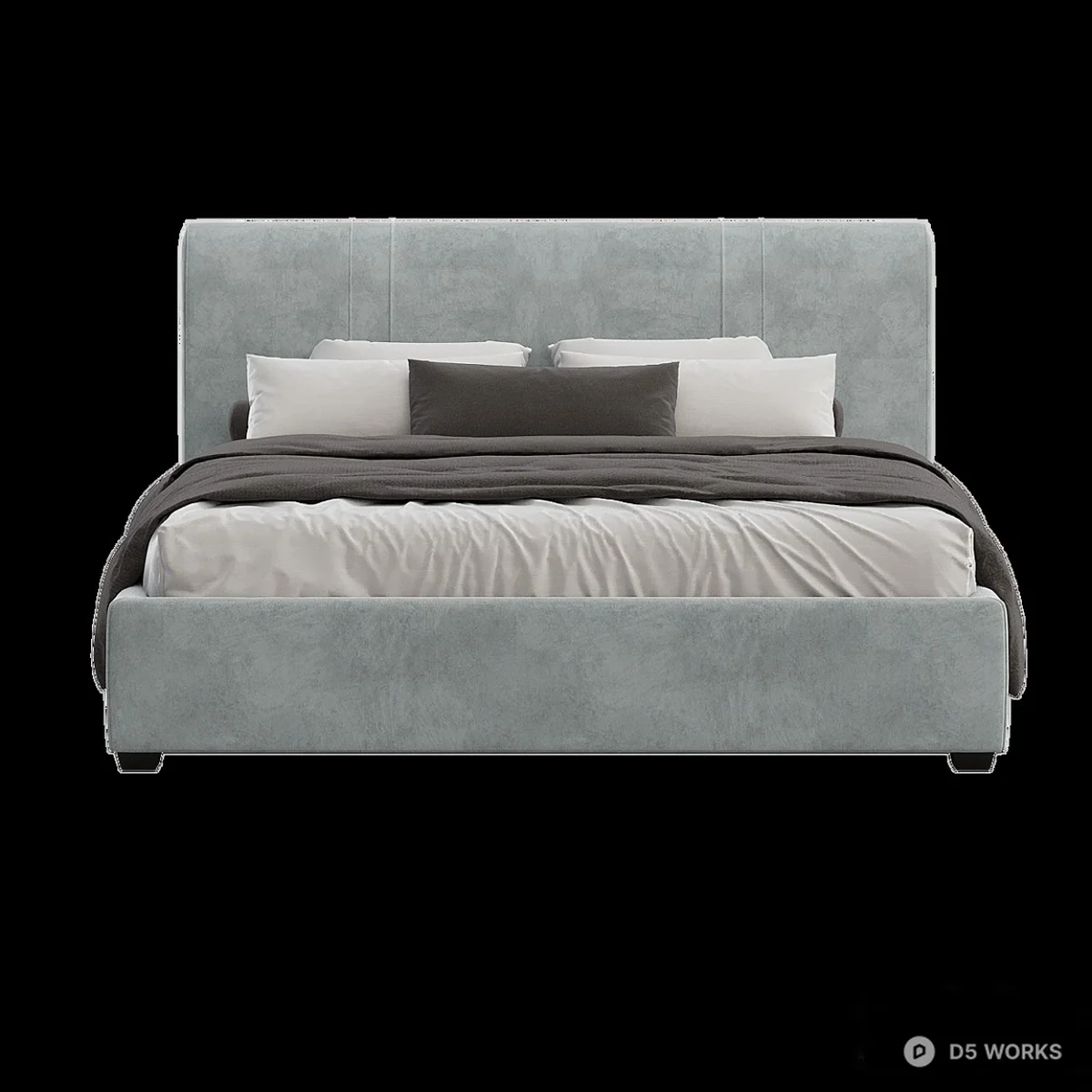 Velvet Upholstered Double Bed 3d model thumbnail 2