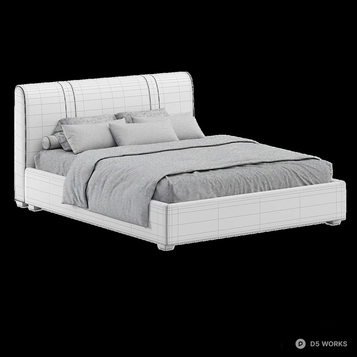 Velvet Upholstered Double Bed 3d model thumbnail 4