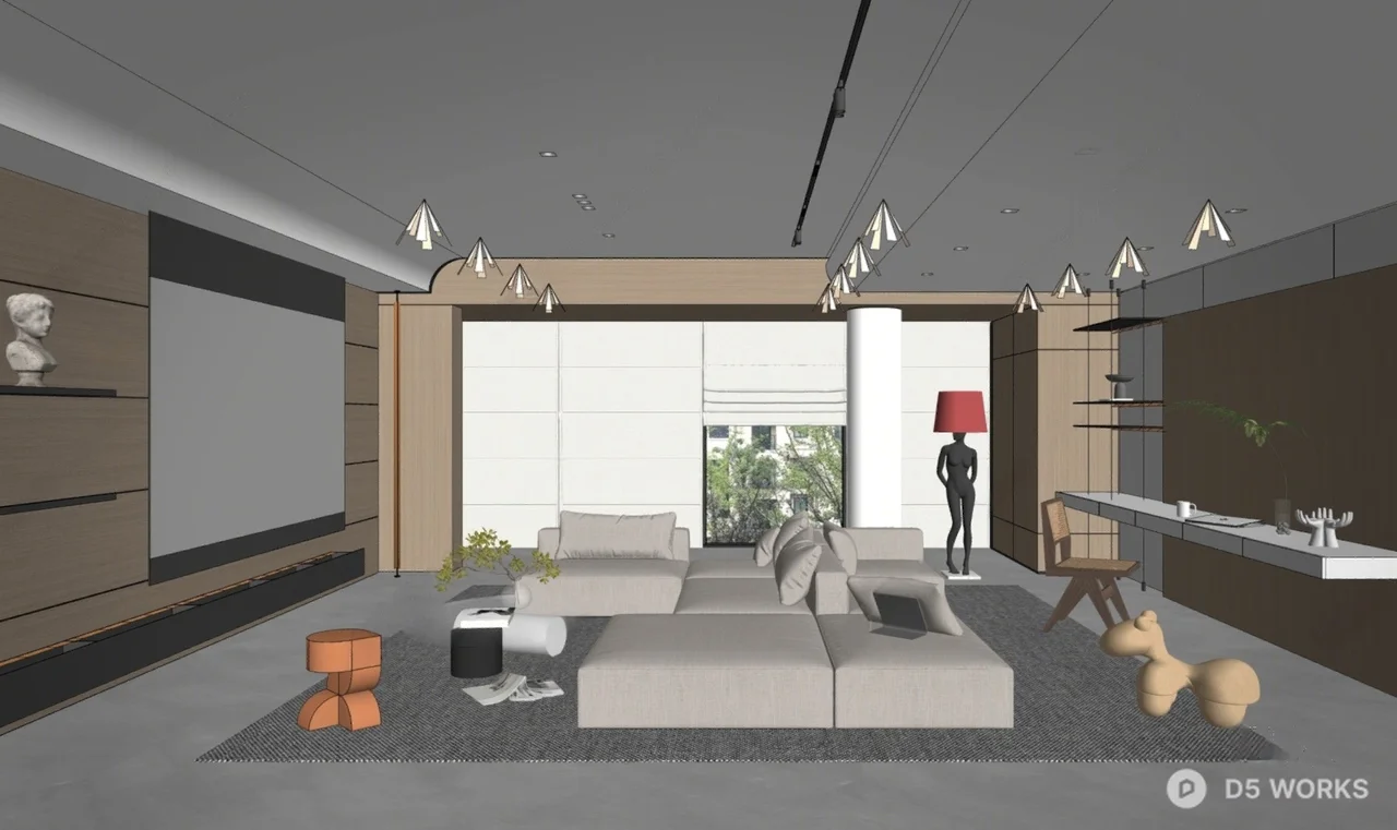 Modern Minimalist Living Room with Integrated Media Wall 3d model thumbnail 2