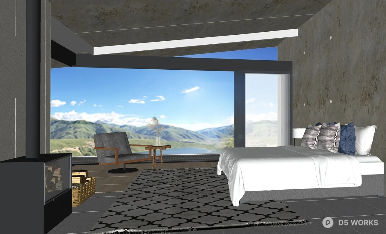 Minimalist Bedroom With Lake View 3d model thumbnail 2