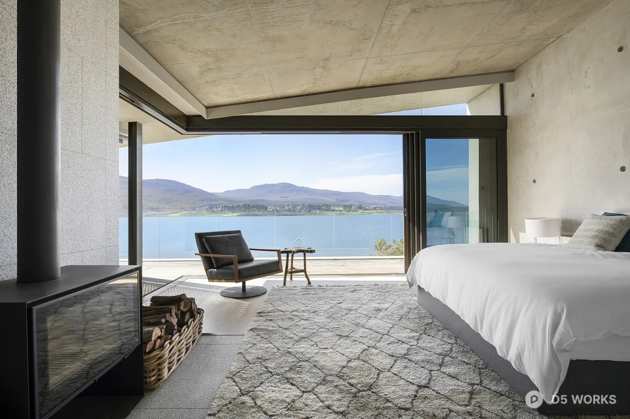 Minimalist Bedroom With Lake View 3d model - Image 1