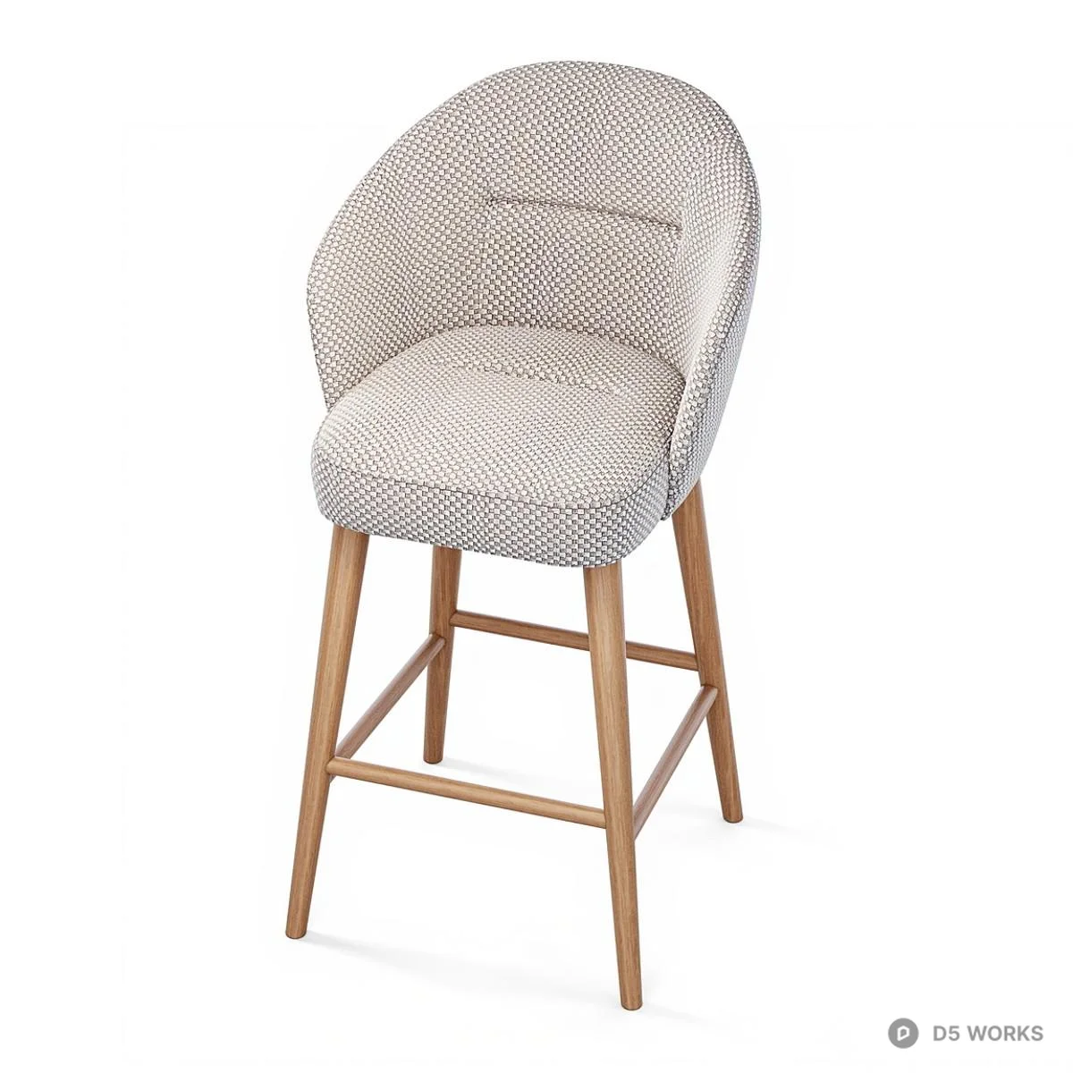 Woven Fabric Bar Chair With Wooden Legs 3d model thumbnail 2