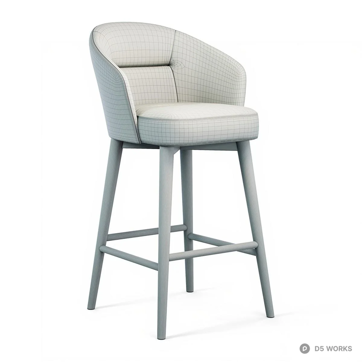 Woven Fabric Bar Chair With Wooden Legs 3d model thumbnail 5