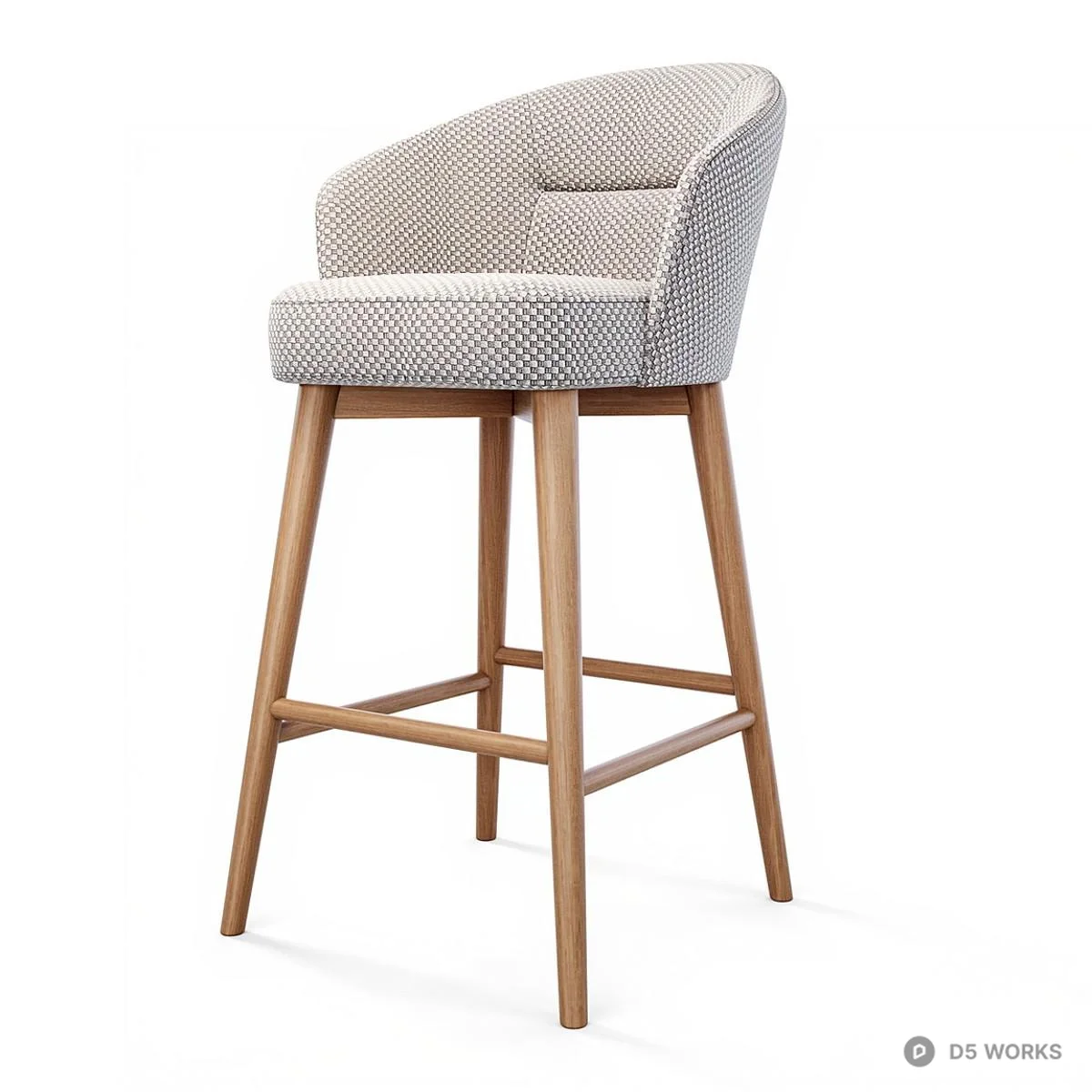 Woven Fabric Bar Chair With Wooden Legs 3d model thumbnail 3