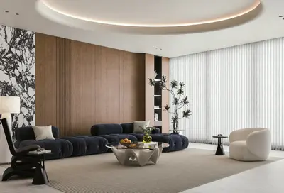 Modern Minimalist Living Room with Curved Ceiling Light 3d model
