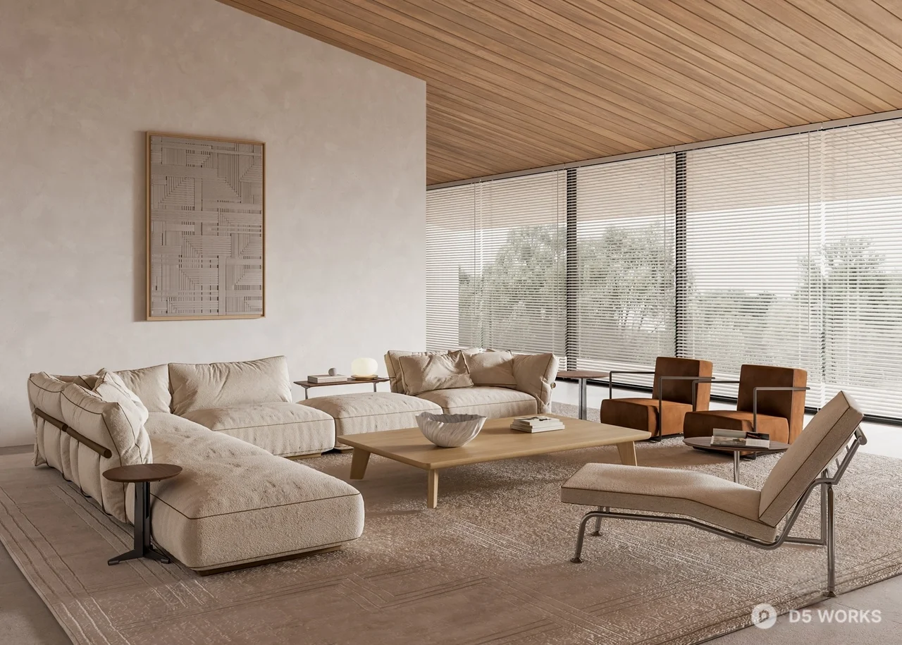 Modern Minimalist Living Room With Natural Light 3d model - Image 1