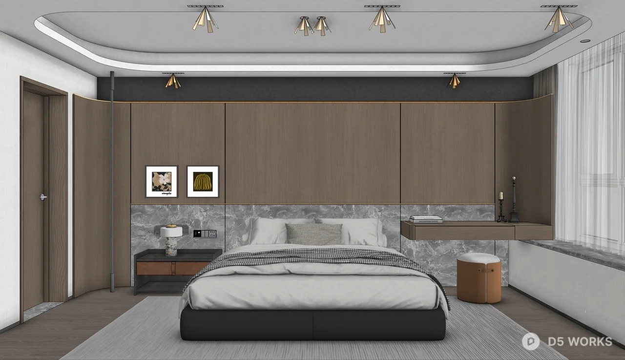 Modern Minimalist Bedroom with Integrated Storage 3d model thumbnail 2