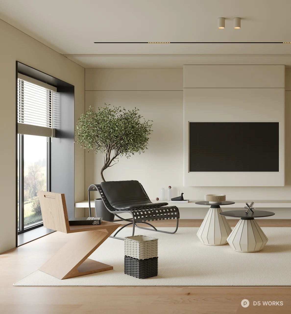 Minimalist Living Room with Neutral Tones 3d model thumbnail 2