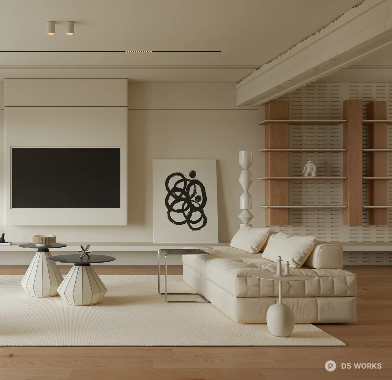 Minimalist Living Room with Neutral Tones 3d model thumbnail 3