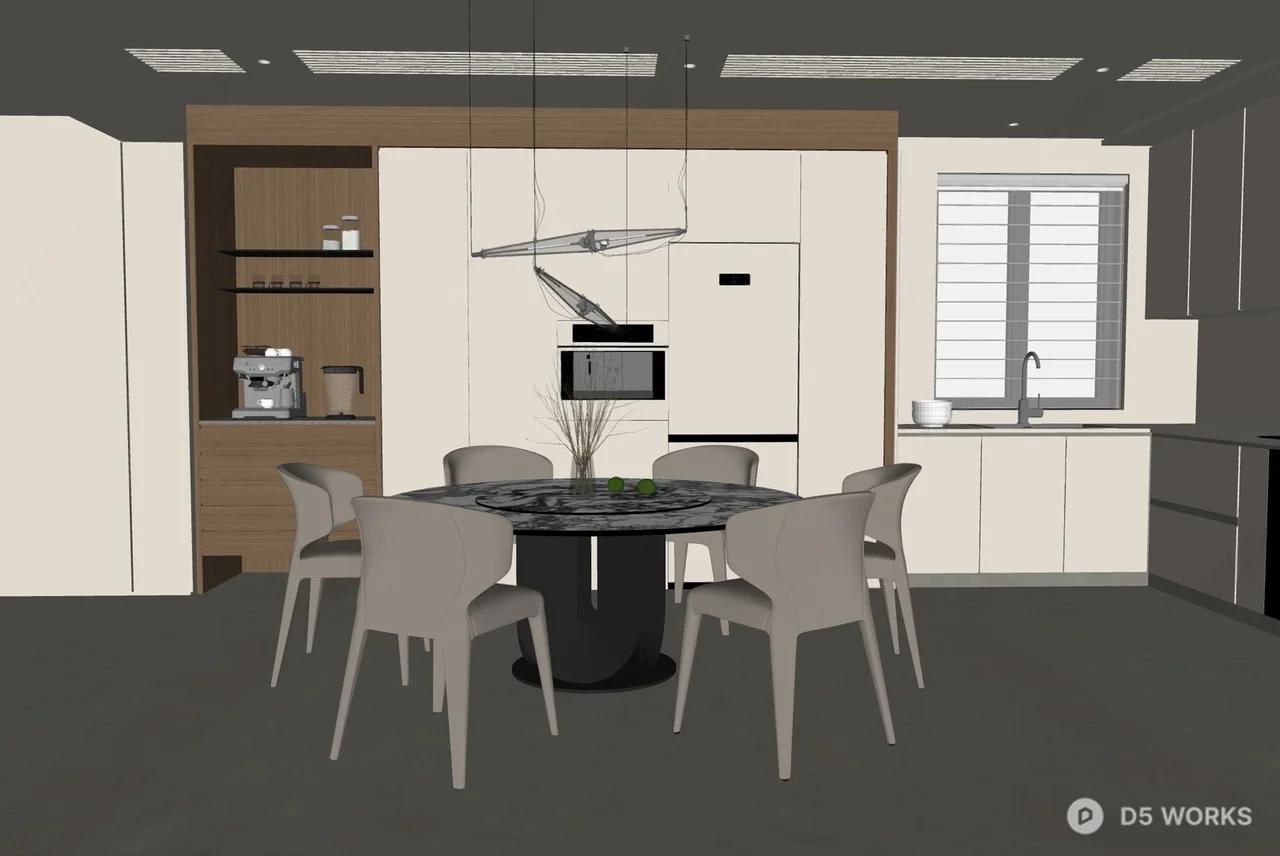 Minimalist Home Dining Room with Integrated Storage 3d model thumbnail 2
