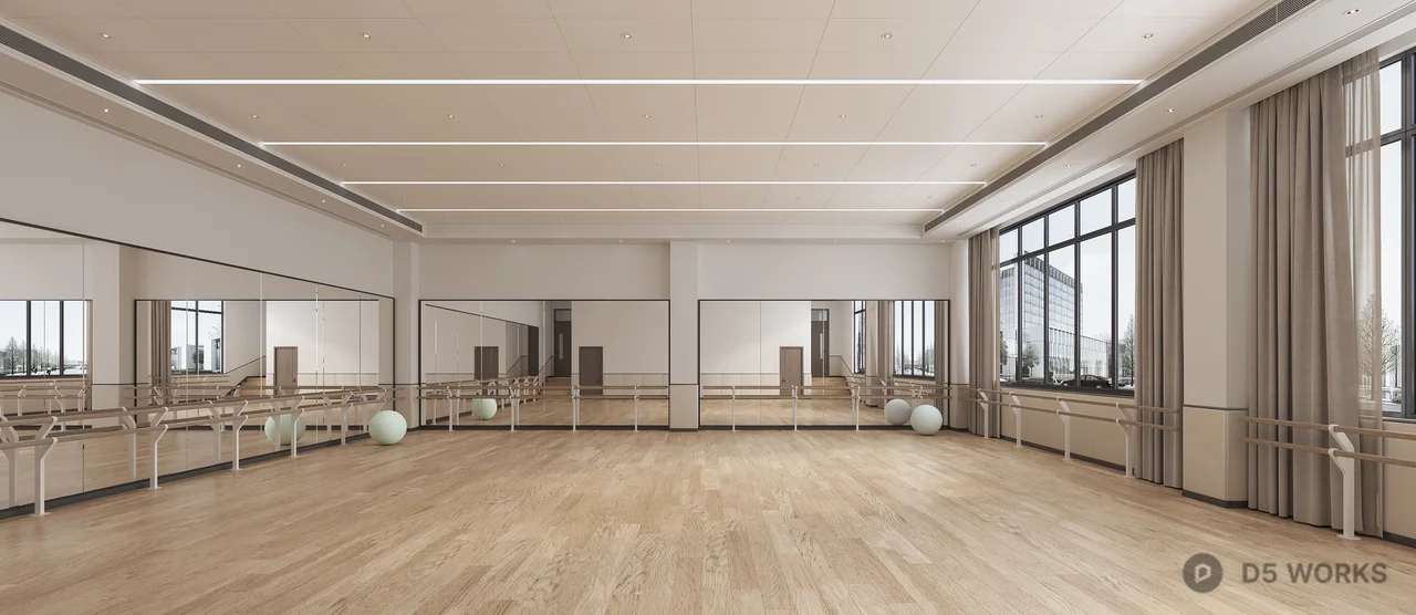 Minimalist Dance Studio with Floor-to-Ceiling Mirrors 3d model - Image 1