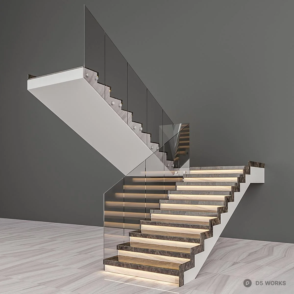 Minimalist Glass Railing Staircase 3d model - Image 1