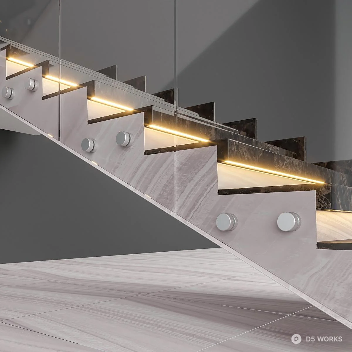 Minimalist Glass Railing Staircase 3d model thumbnail 3