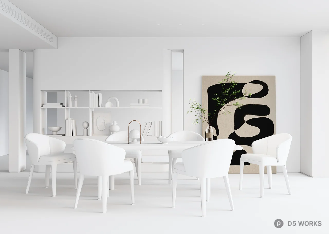 Minimalist Dining Room with Abstract Art 3d model thumbnail 2
