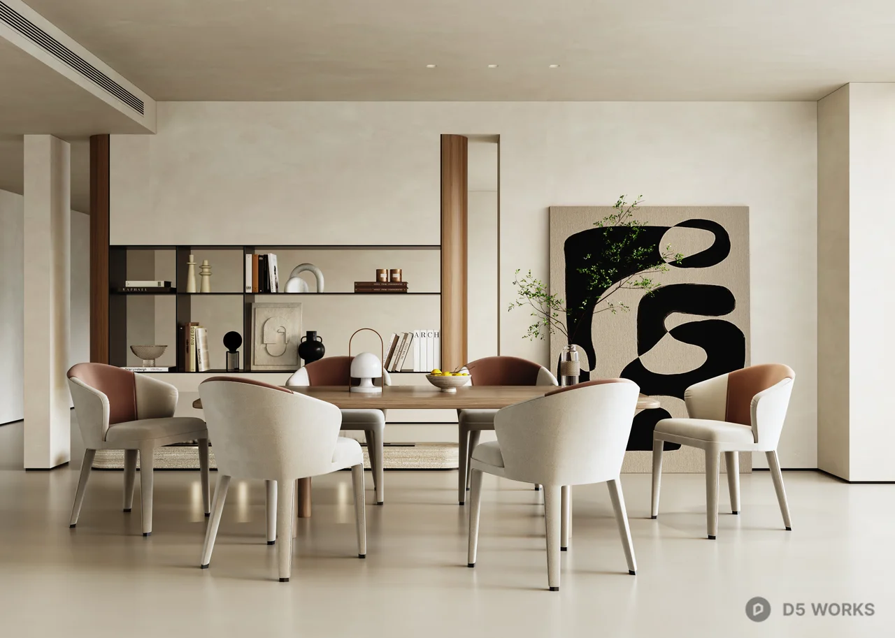 Minimalist Dining Room with Abstract Art 3d model - Image 1