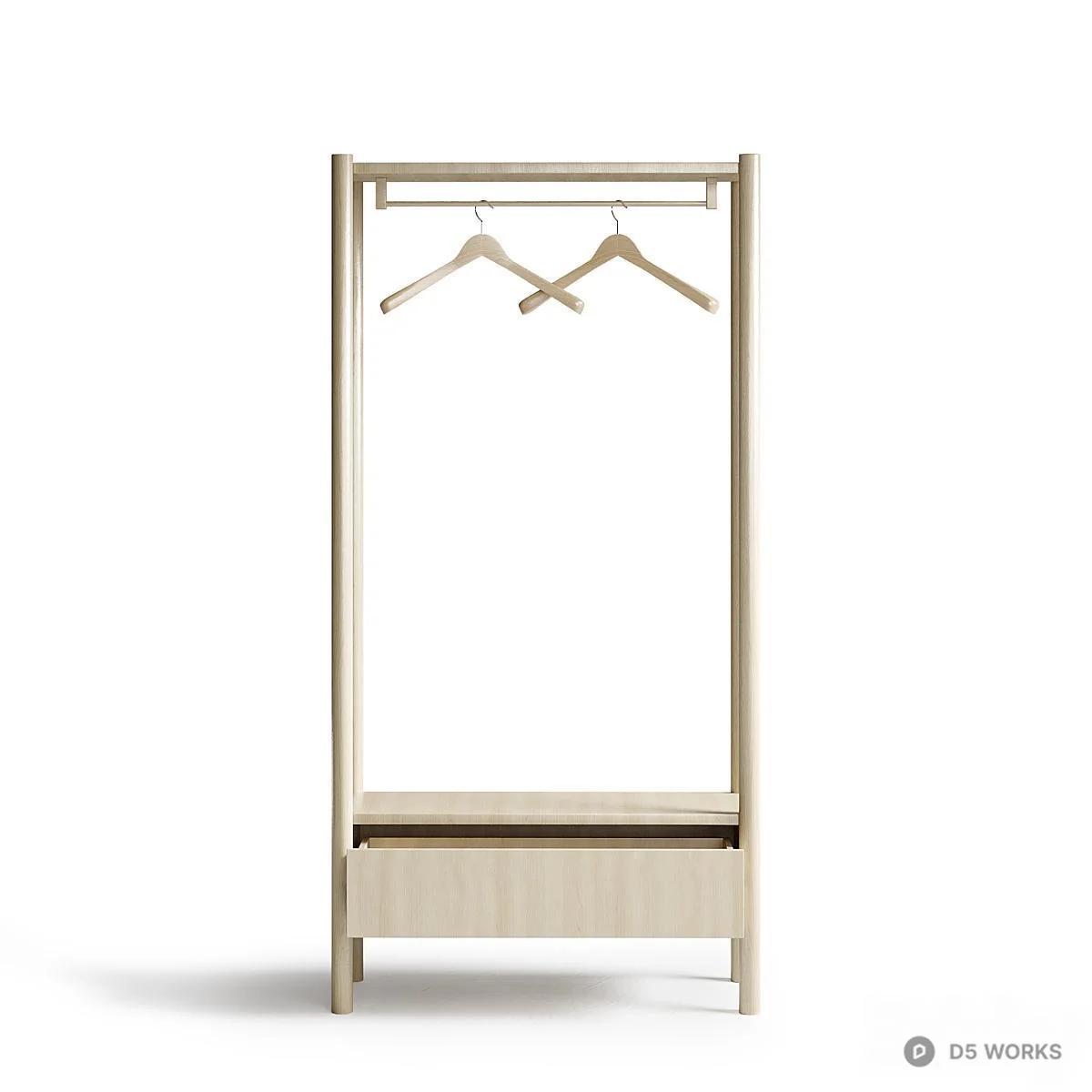 Minimalist Wooden And Metal Clothing Rack With Drawer 3d model thumbnail 3