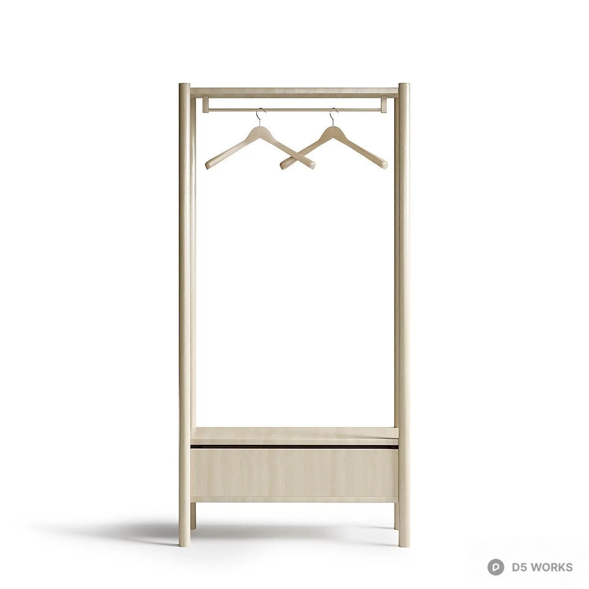 Minimalist Wooden And Metal Clothing Rack With Drawer 3d model thumbnail 2