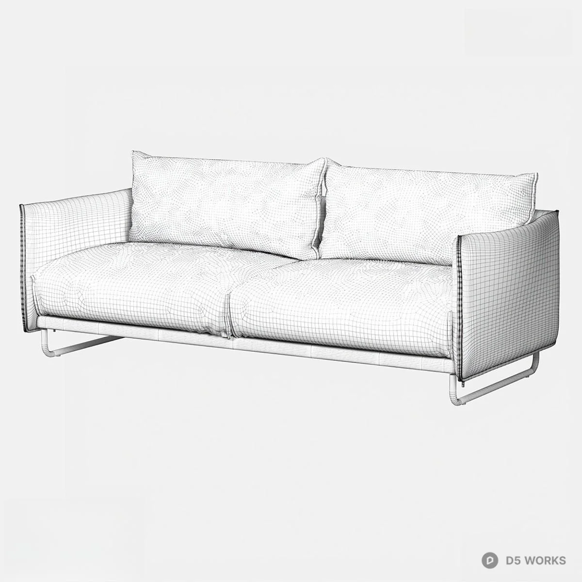 Olive Green Fabric Double Sofa 3d model thumbnail 2