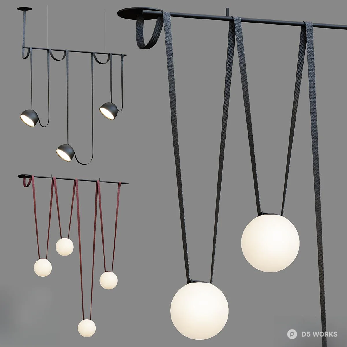 Minimalist Suspension Lamp With Spherical Diffusers 3d model - Image 1