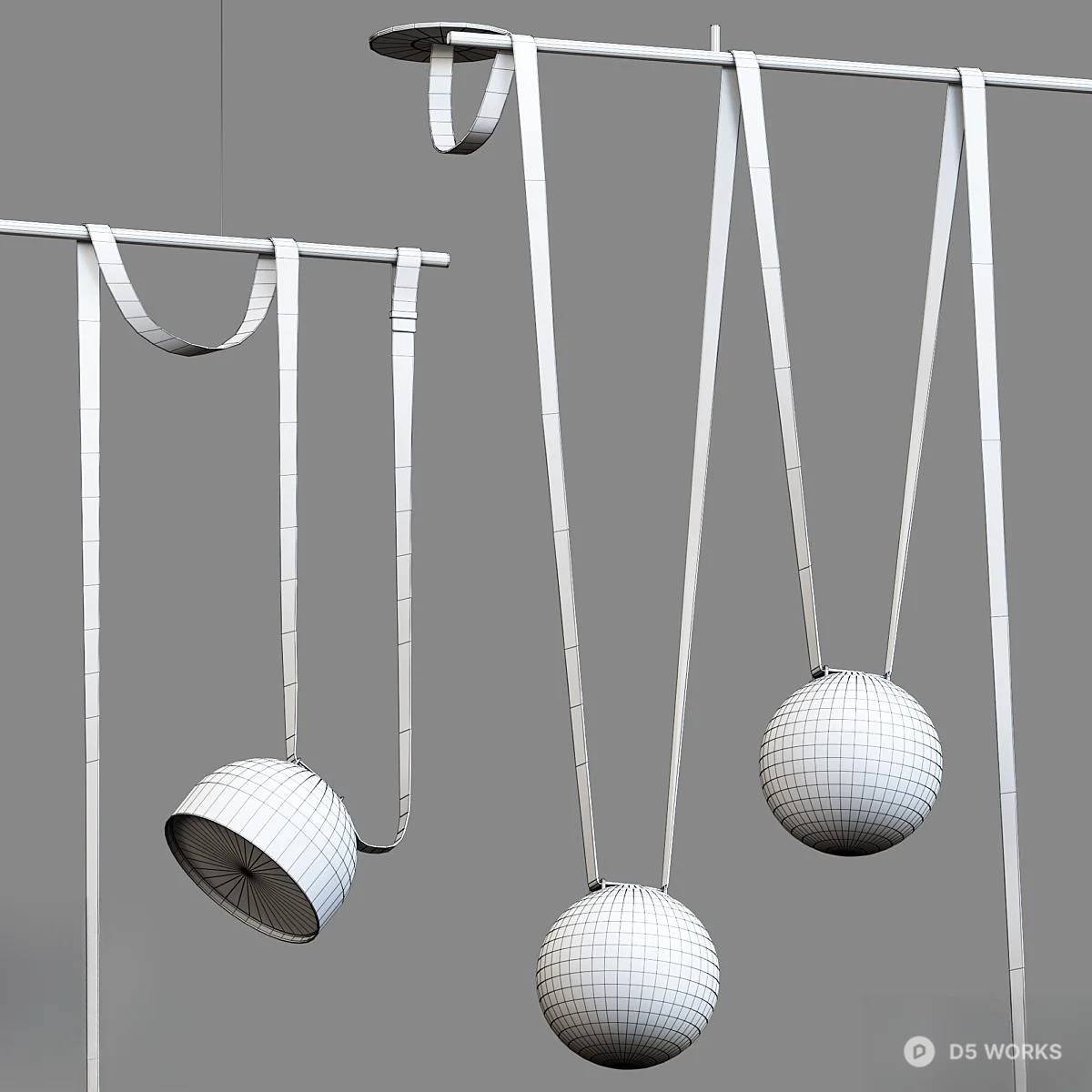 Minimalist Suspension Lamp With Spherical Diffusers 3d model thumbnail 2