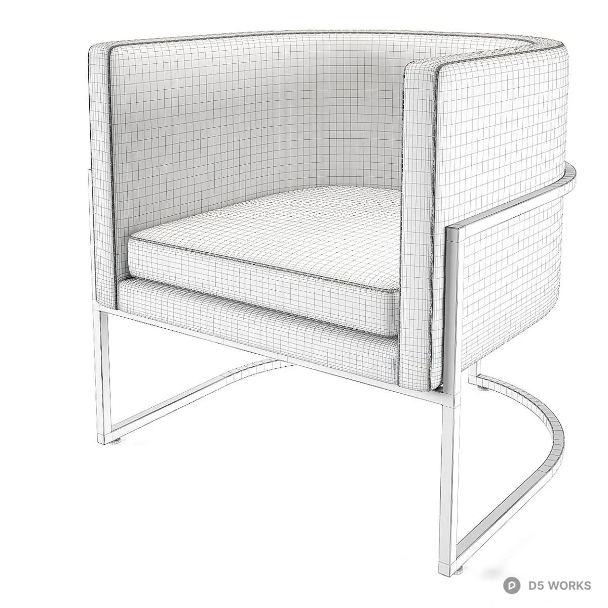 Minimalist Upholstered Armchair With Gold Metal Frame 3d model thumbnail 5