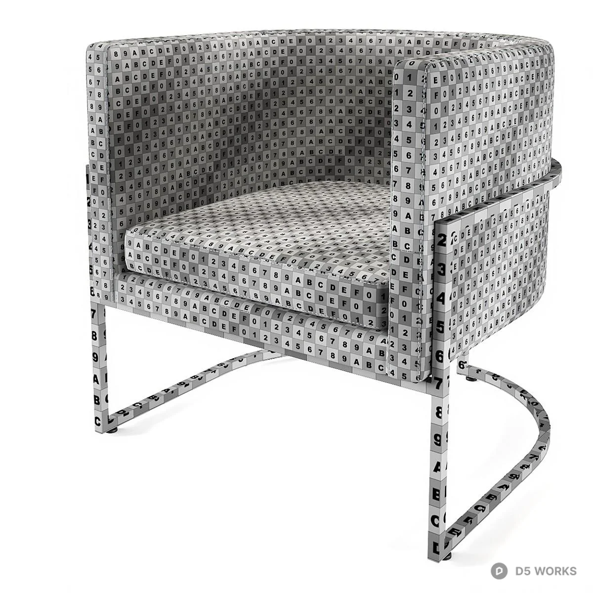Minimalist Upholstered Armchair With Gold Metal Frame 3d model thumbnail 4