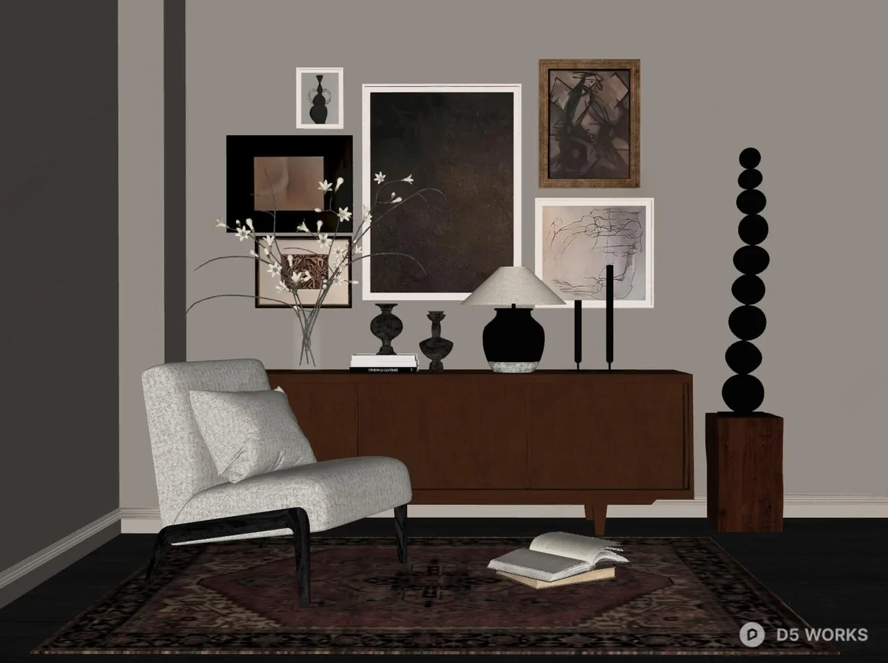 Mid Century Modern Living Room with Minimalist Decor 3d model thumbnail 2