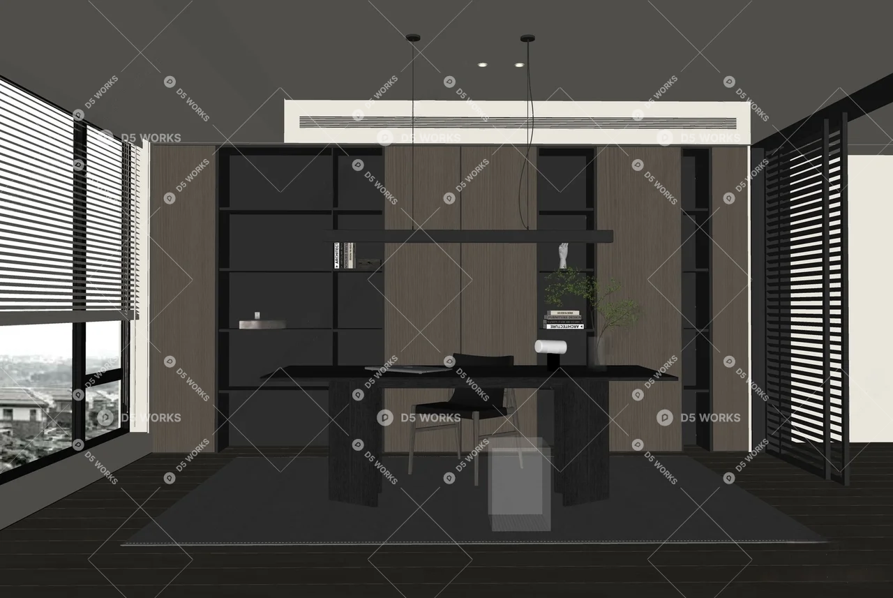 Modern Study Room 3d model thumbnail 2