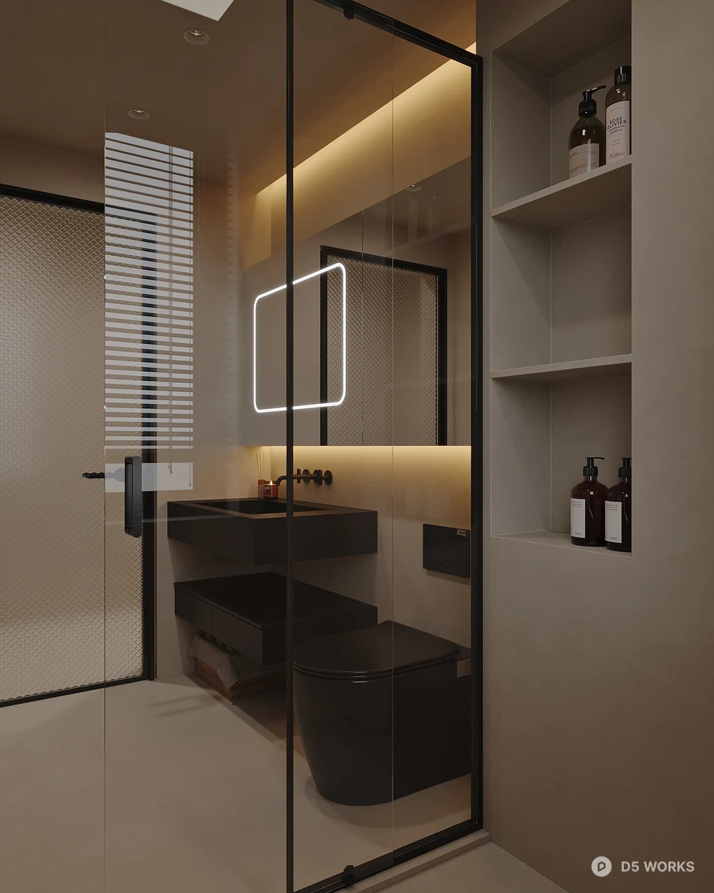 Minimalist Modern Bathroom With Integrated Lighting 3d model thumbnail 4