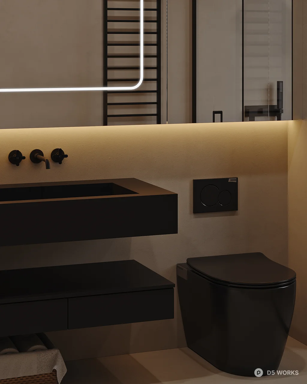 Minimalist Modern Bathroom With Integrated Lighting 3d model thumbnail 3