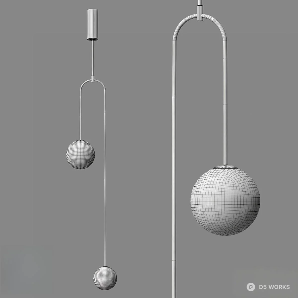 Minimalist Linear Pendant Lamp With Spherical Shades 3d model thumbnail 2