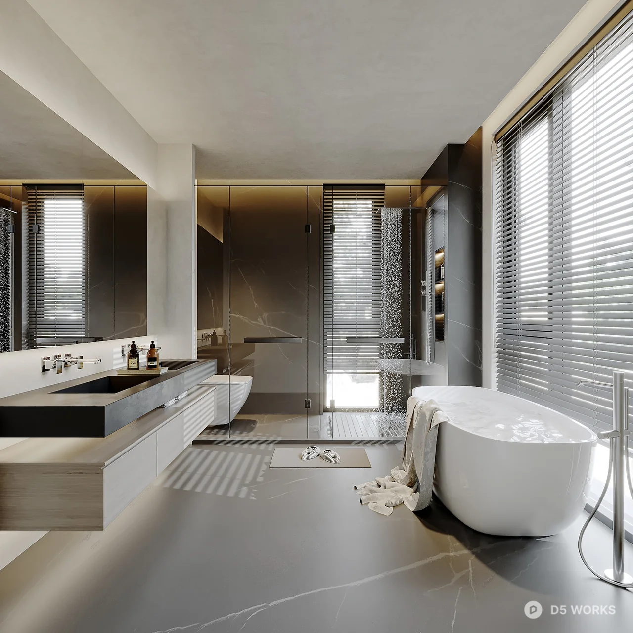 Minimalist Modern Bathroom With Freestanding Tub 3d model - Image 1