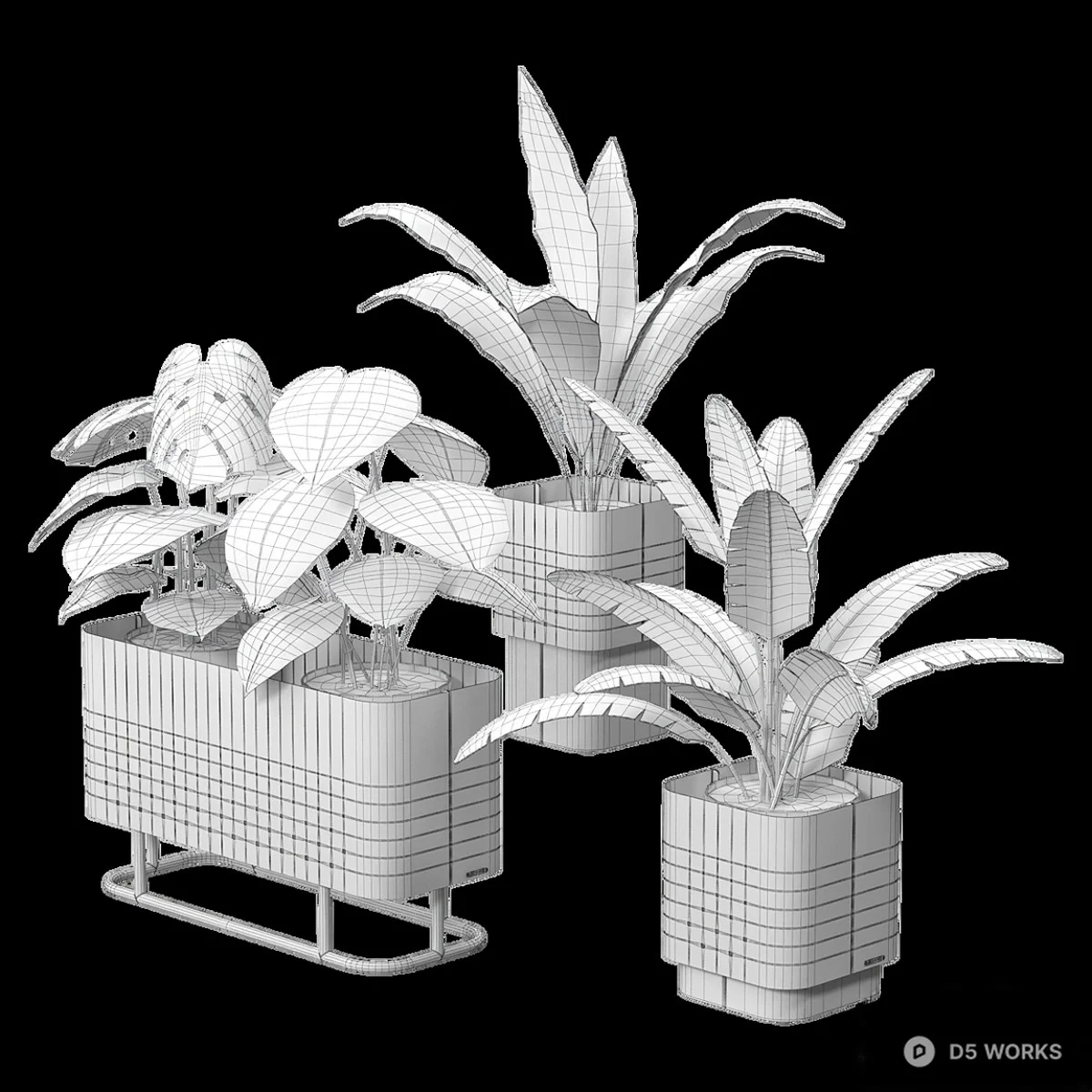 Modern Planter With Tropical Leaves 3d model thumbnail 2